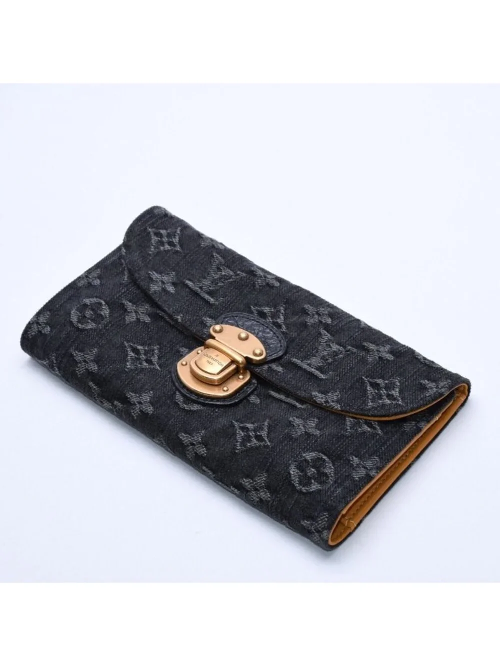 Louis Vuitton Monogram Denim Portefeuille Amelia Trifold Wallet Black Yellow
